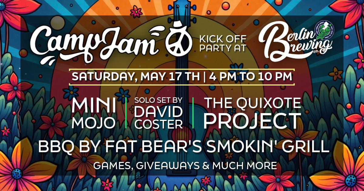 Join us this Saturday, May 17th, from 4 PM to 10 PM for the Camp Jam Kick-Off Party! We have an exciting lineup of music featuring Mini Mojo, a solo performance by David Coster, and The Quixote Project!